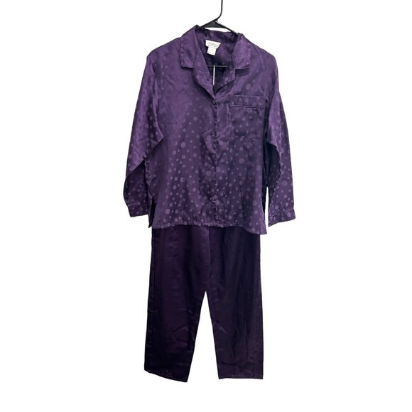 Vintage Kathryn Polka Dot Button Front Pajama Set Purple Sz Small Sleepwear - Picture 1 of 12